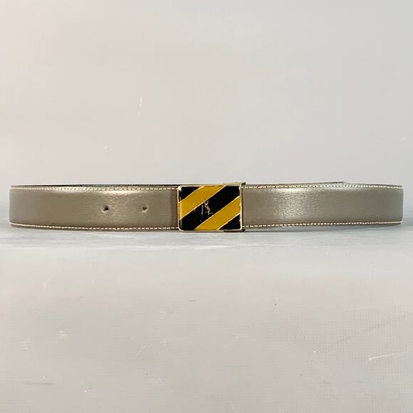 YVES SAINT LAURENT Vintage Size 37 Grey Silver Leather Belt - Picture 1 of 11